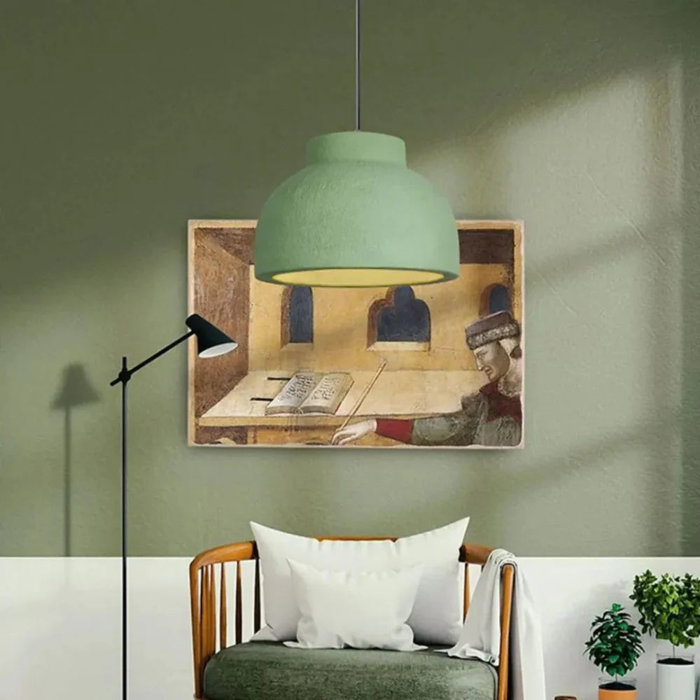 Pendant Light Polystyrene Dome 15.4 in White Dining Room Kitchen Island Hanging Ceiling Lamp Minimalist Nordic Wabi Sabi | Thomler
