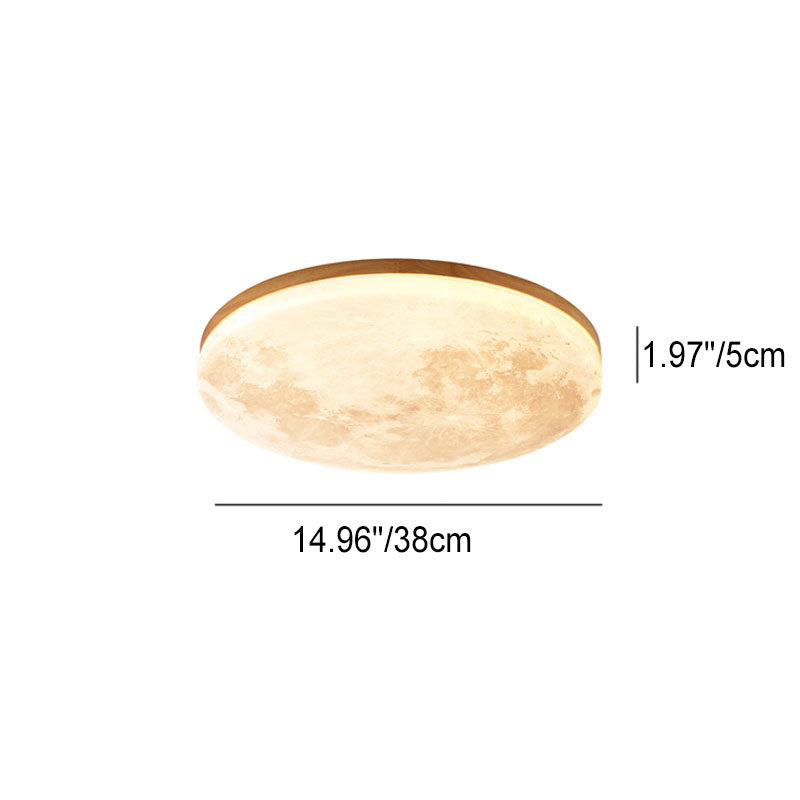 Circular LED Flush Mount Ceiling Light Wood Trim Acrylic Diffuser Hardwired Low Profile for Bedroom Hallway Kitchen Dining Room Entryway | Thomler
