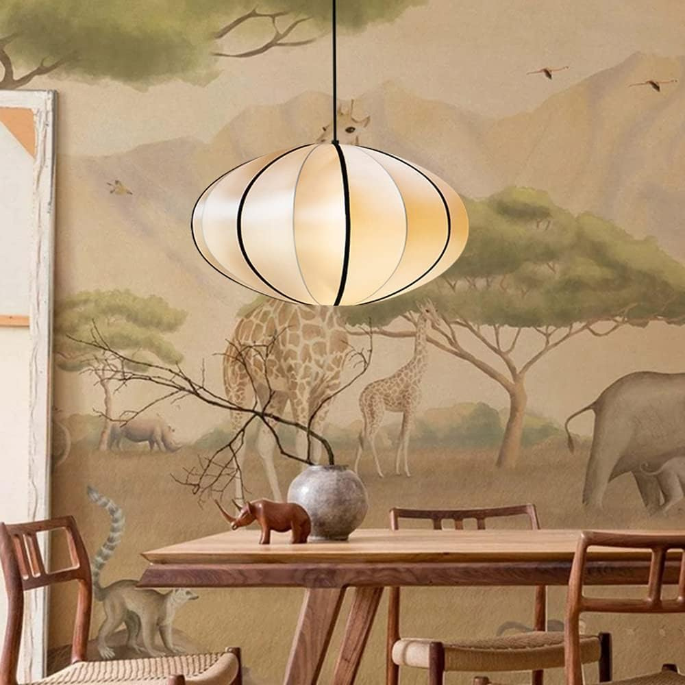 Pendant Light Silk 15.7 in Pumpkin Shade White Dining Room Bedroom Hanging Ceiling Lamp E27 Soft Ambient Lighting Adjustable Cord | Thomler