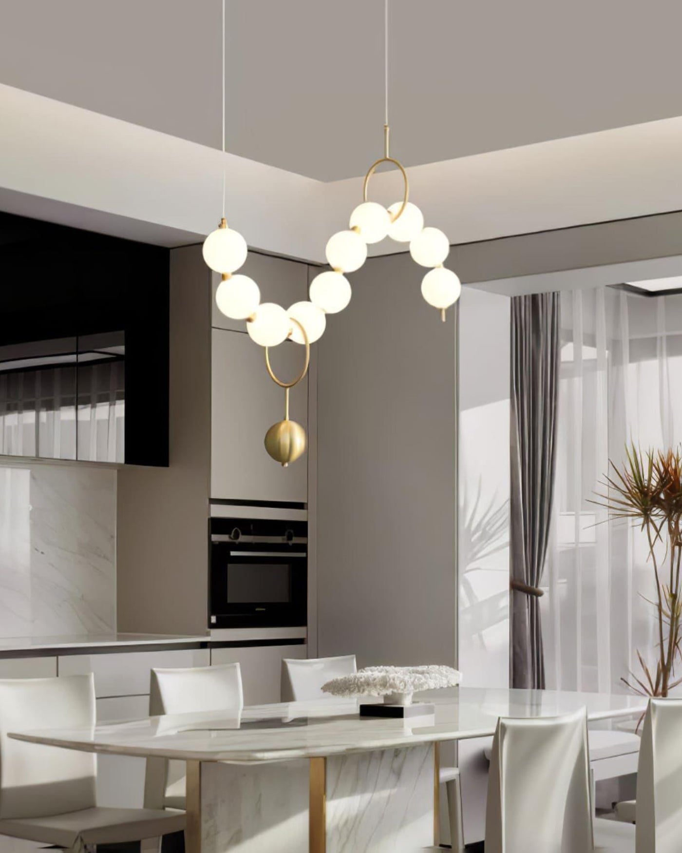 Chandelier Milk Glass String 39 in Modern Dining Room Kitchen Living Room Lighting Fixture | Thomler