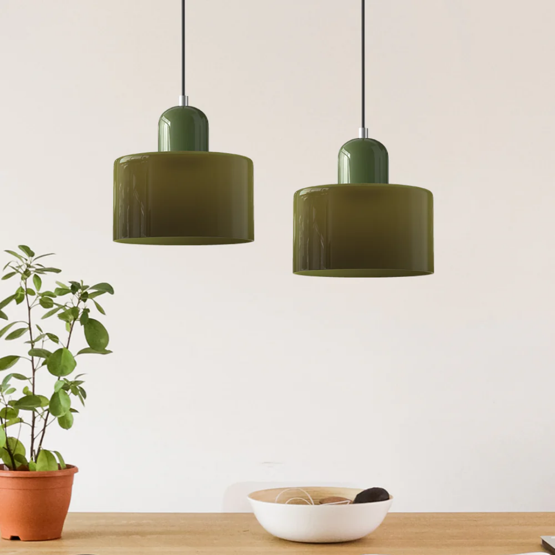 Mid-Century Glass Pendant Light – Adjustable Drop Ceiling Fixture with Colorful Dome Shade for Kitchen Island, Dining Room & Reading Nook | Thomler