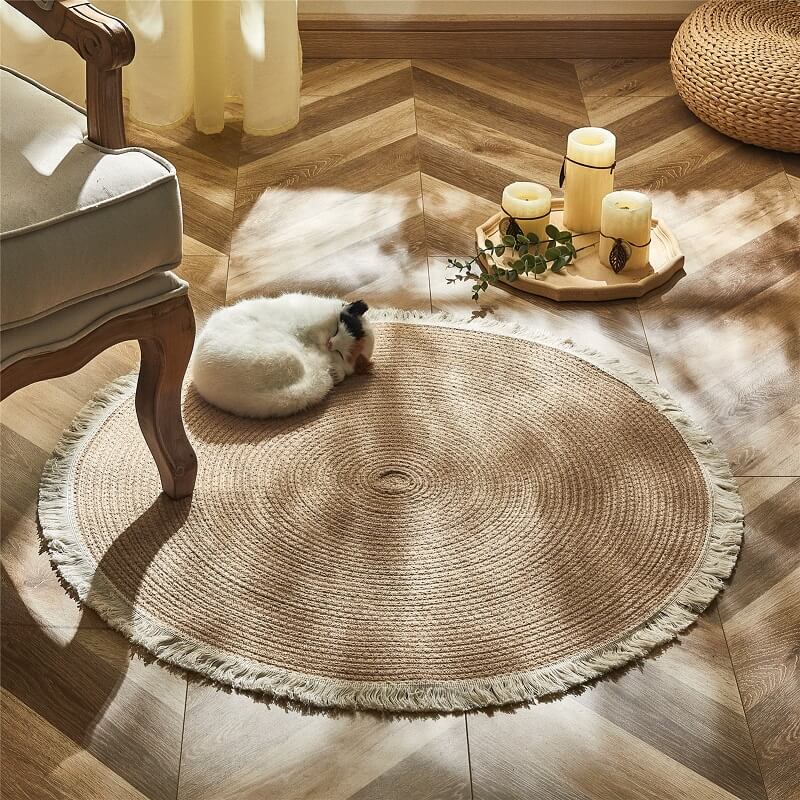 Woven Circular Jute Floor Mat – Natural Fiber Area Rug for Living Room & Bedroom | Thomler