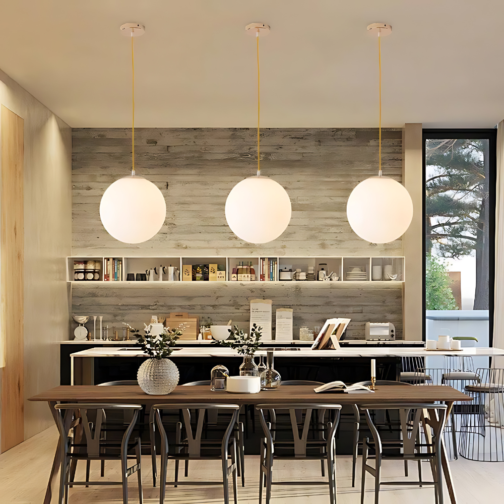 Pendant Light Milky Glass 9.8 in White Dining Room Kitchen Island Hanging Ceiling Lamp Modern Minimalist Globe Fixture | Thomler
