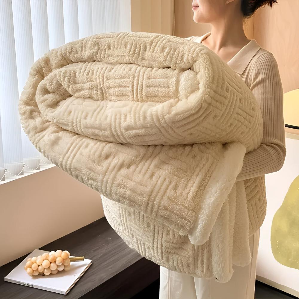Double-Sided Fleece Throw Blanket with Textured Weave Pattern – Heavyweight Winter Warmth for Bed, Couch & Outdoor Use | Thomler