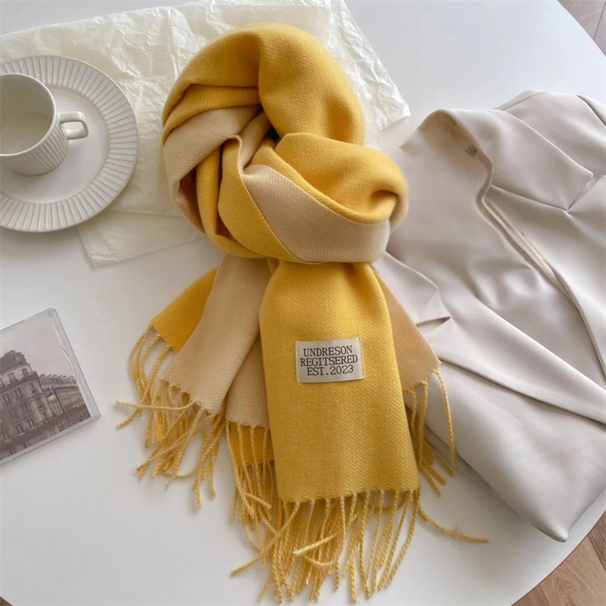 Reversible Fringed Pashmina Wrap Scarf – Soft Tassel Shawl for Women, Two-Tone Elegant Design for All Seasons | Thomler