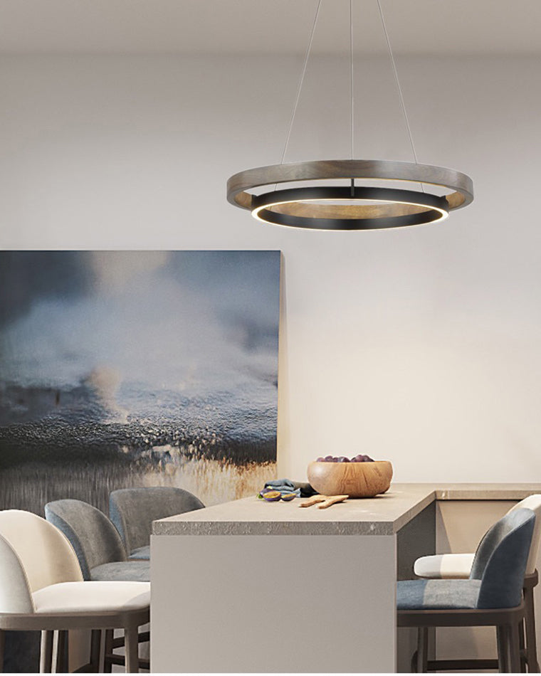 Pendant Light Wood Ring 60.0 cm (23.6") LED Dining Room Adjustable Hanging Ceiling Chandelier Modern Farmhouse Kitchen Island | Thomler