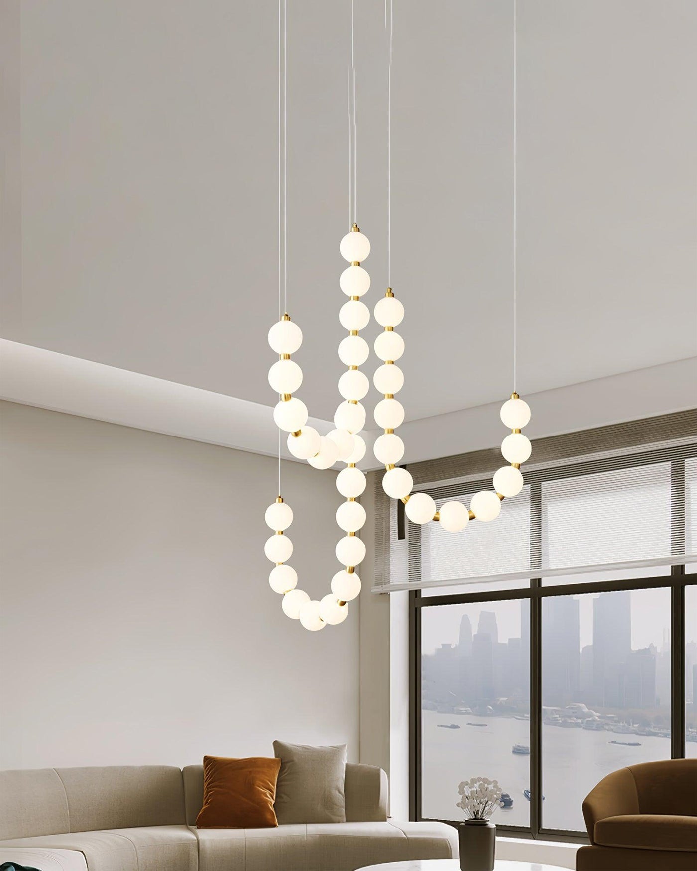 Chandelier Milk Glass String 39 in Modern Dining Room Kitchen Living Room Lighting Fixture | Thomler