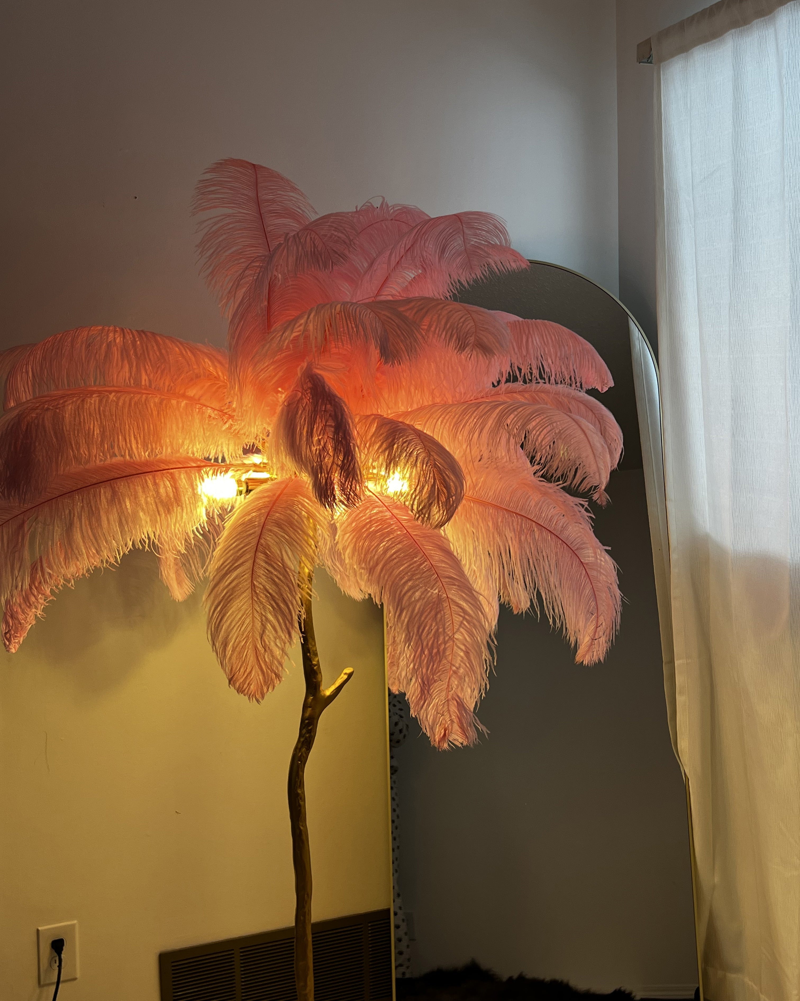 Floor Lamp Feather Shade 160.0 cm White Living Room Bedroom Palm Tree Standing Light Tropical Ambient Lighting | Thomler