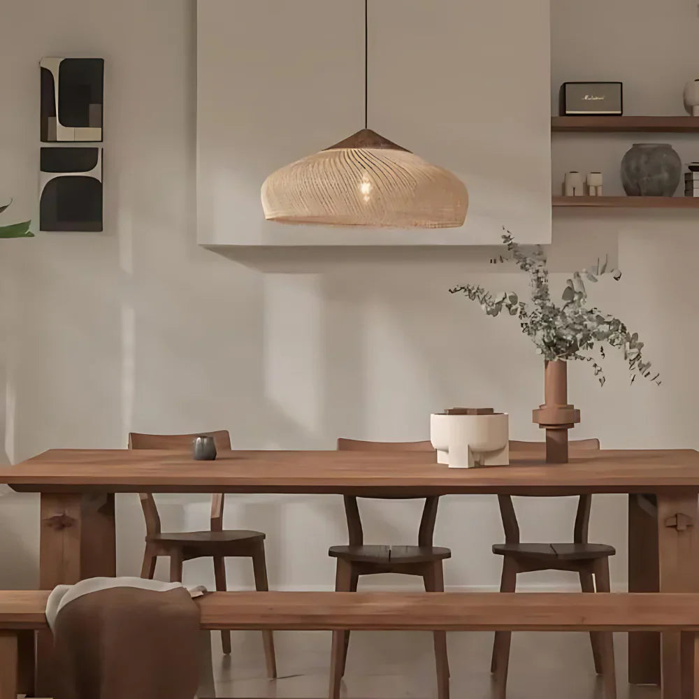 Pendant Light Rattan Woven 23.6 in Natural Dining Room Kitchen Island Hanging Ceiling Lamp Boho Farmhouse Lighting | Thomler