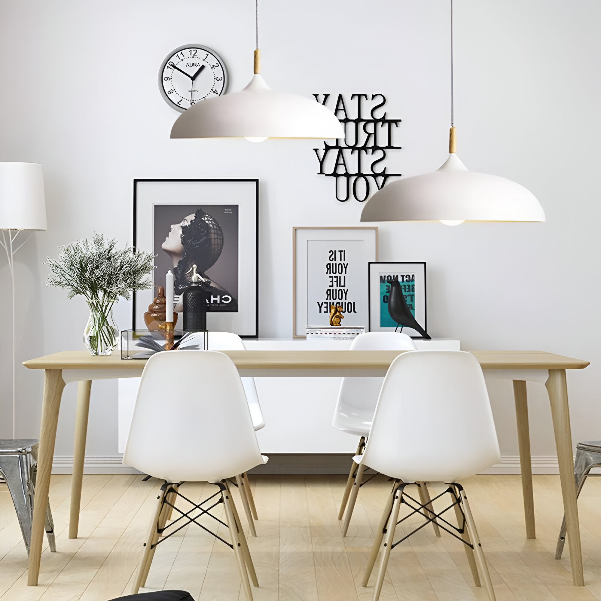 Pendant Light Wood Iron Shade Ø35.0–60.0 cm Dining Room Kitchen Island Japandi Scandinavian Hanging Ceiling Lamp E27 | Thomler