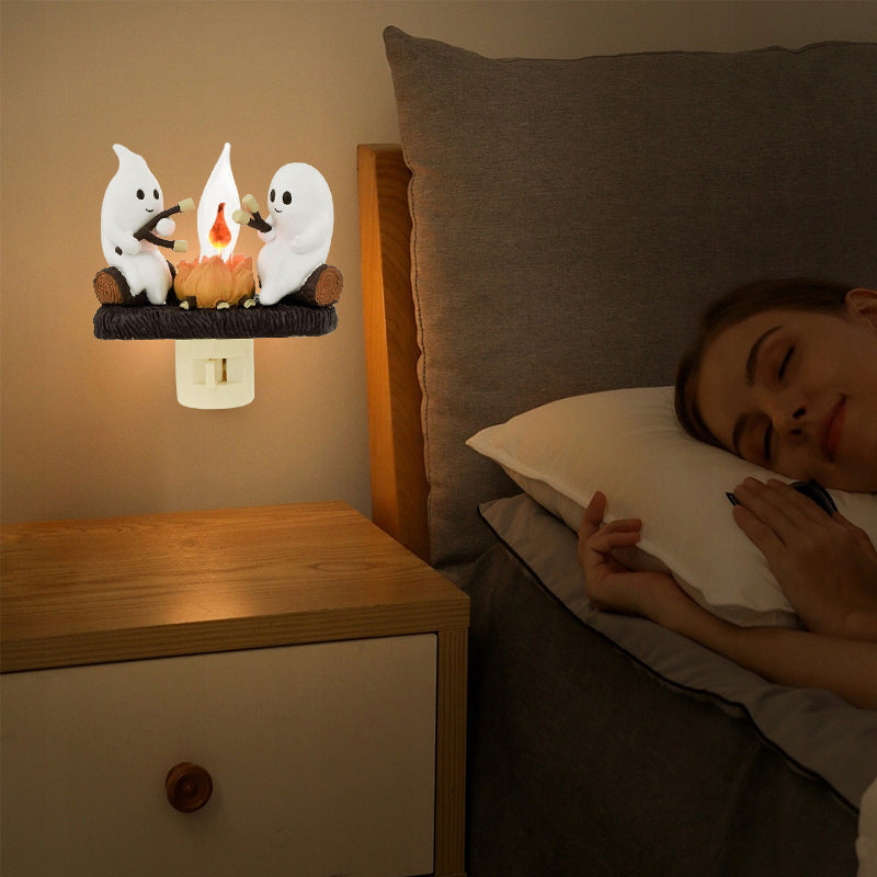 Flickering Campfire Ghost Night Light LED Resin Figurine for Kids Bedrooms Halloween Decor Ambient Lighting Whimsical Tabletop Lamp | Thomler