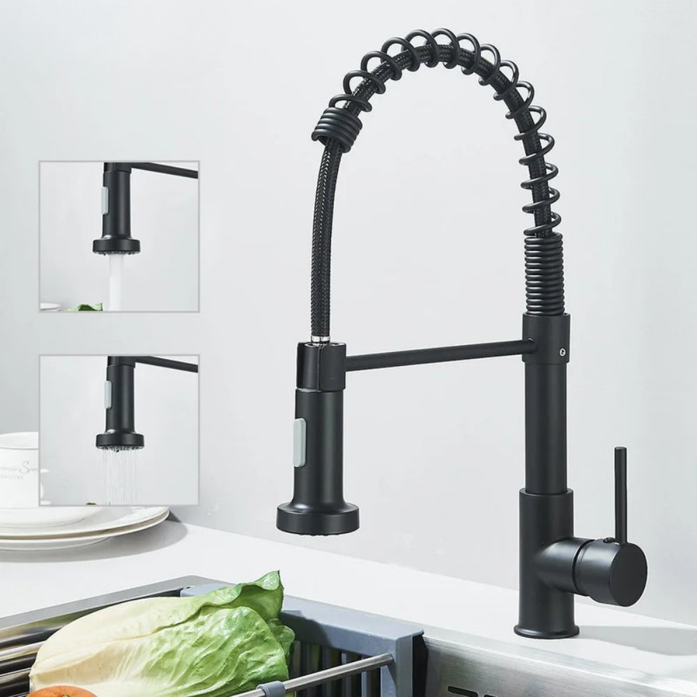 Swivel-Head Pull-Out Spray Sink Faucet – Hot & Cold Mixer Tap for Kitchen Countertop Installation – Chrome, Gold, Black & Brushed Finishes | Thomler