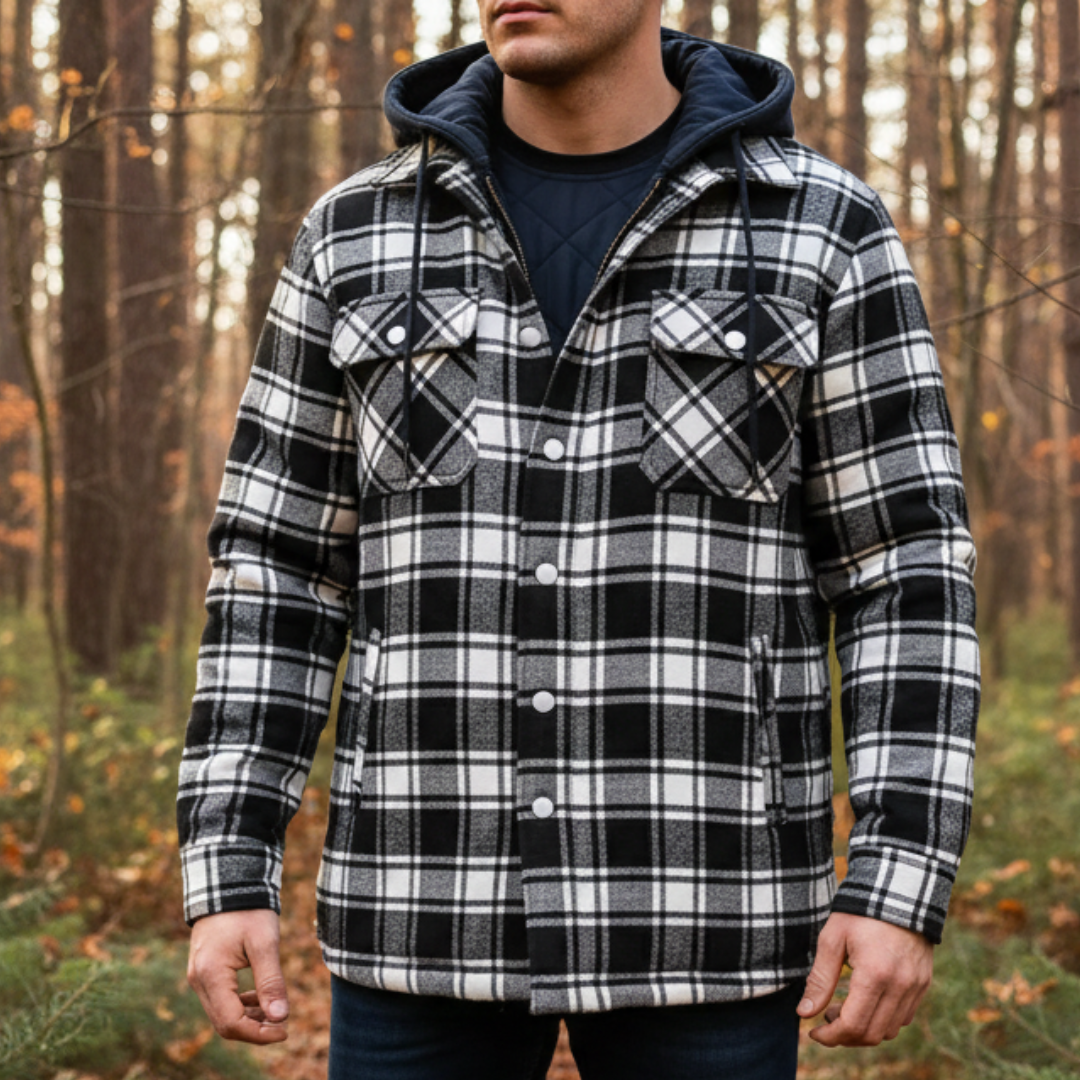 Quilted Plaid Flannel Shirt Jacket with Removable Hood for Men – Warm Cotton Blend Overshirt for Fall Winter | Thomler