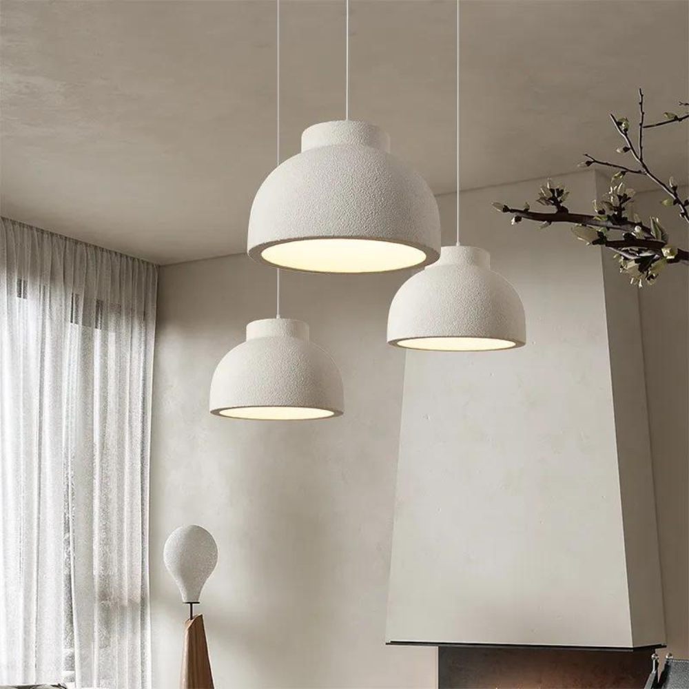 Pendant Light Polystyrene Dome 15.4 in White Dining Room Kitchen Island Hanging Ceiling Lamp Minimalist Nordic Wabi Sabi | Thomler