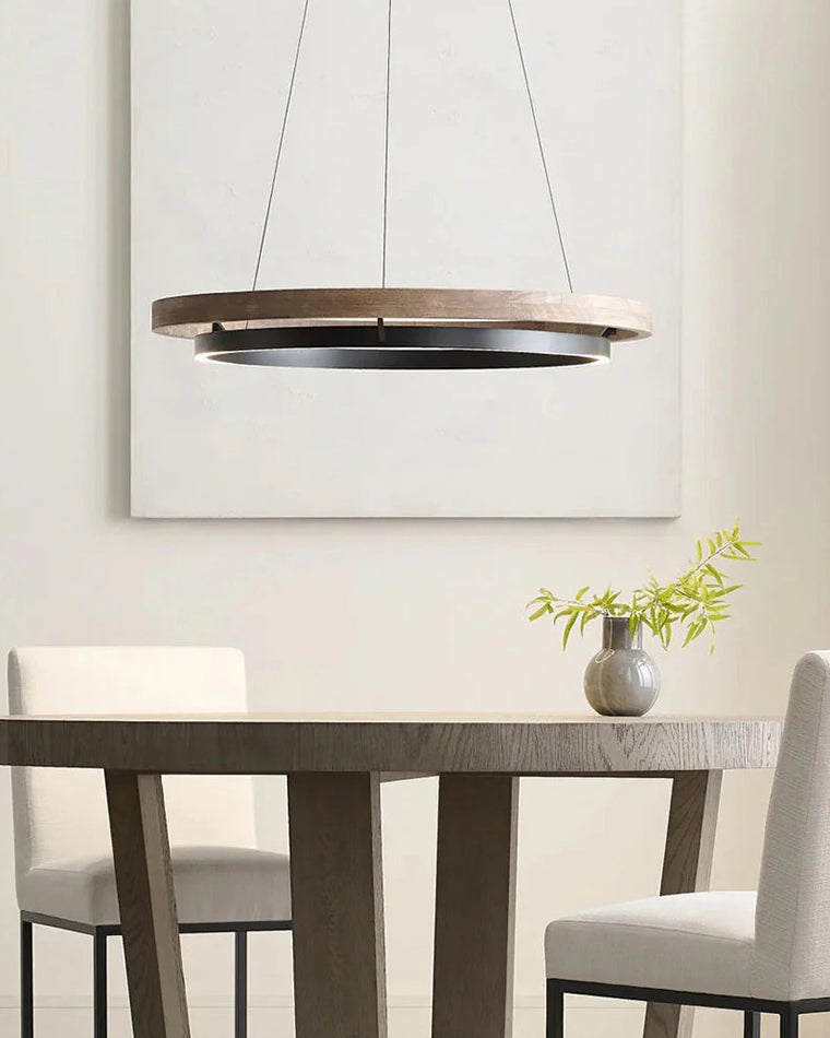 Pendant Light Wood Ring 60.0 cm (23.6") LED Dining Room Adjustable Hanging Ceiling Chandelier Modern Farmhouse Kitchen Island | Thomler
