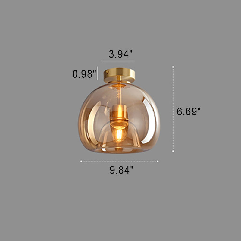 Semi-Flush Mount Light Glass Iron 9.8 in x 11.4 in Smoke Gray Hallway Living Room Bedroom Modern Lighting Fixture | Thomler
