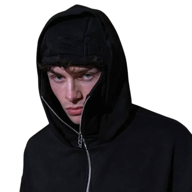 Face-Cover Zip Jacket with Double-Layer Hood for Cold Weather & Outdoor Activities | Thomler