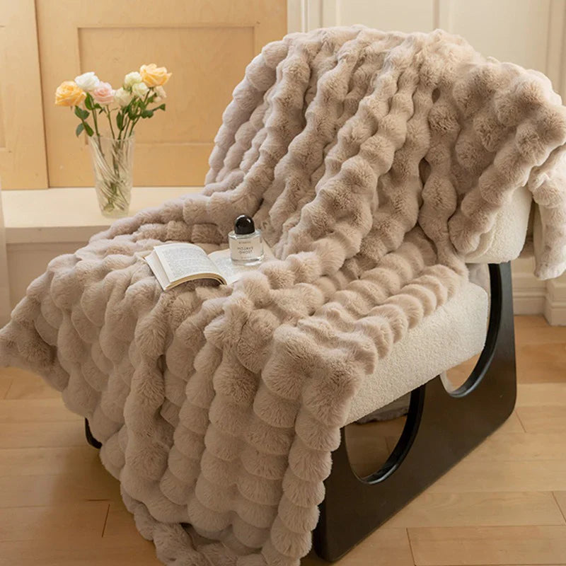 Throw Blanket Faux Rabbit Fur 63 in x 79 in Soft Cozy Living Room Bedroom Decor | Thomler