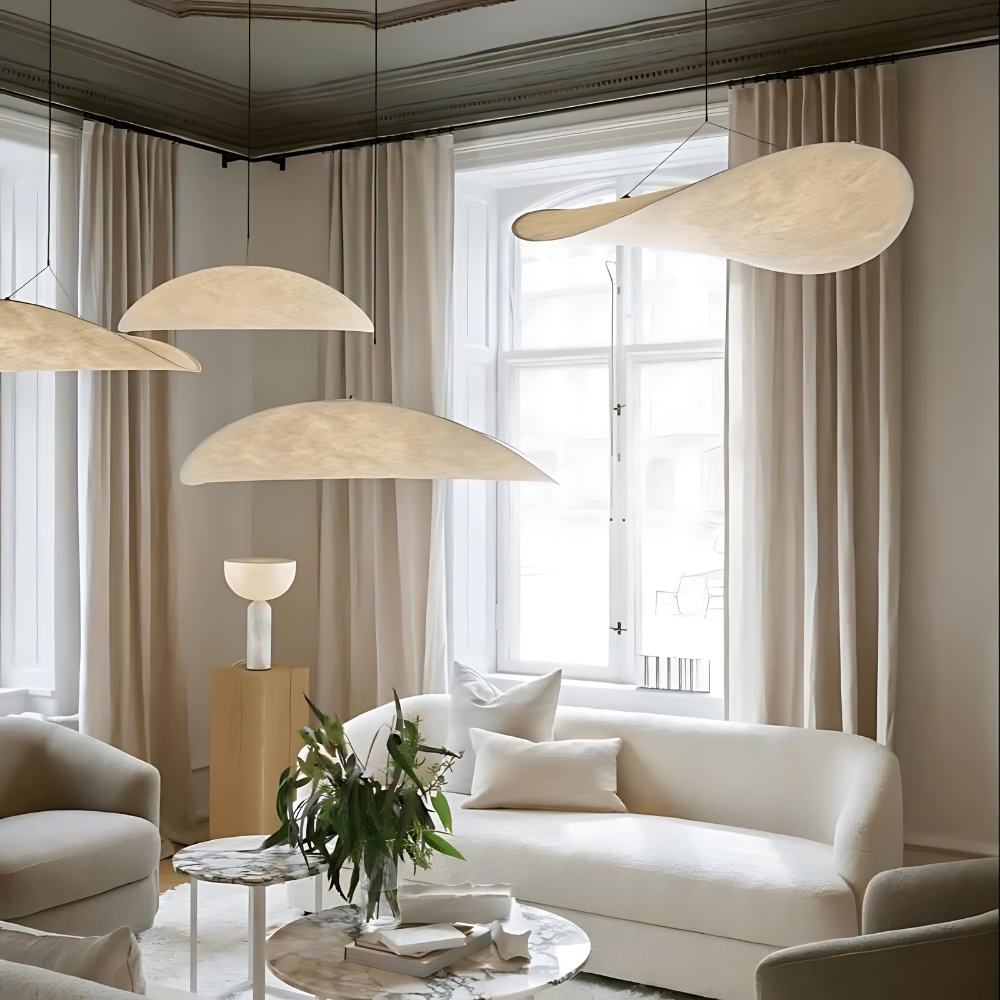 Pendant Light Handwoven Silk Shade Up To 80.0 cm White Dining Room Bedroom Japandi Scandinavian Hanging Ceiling Lamp | Thomler