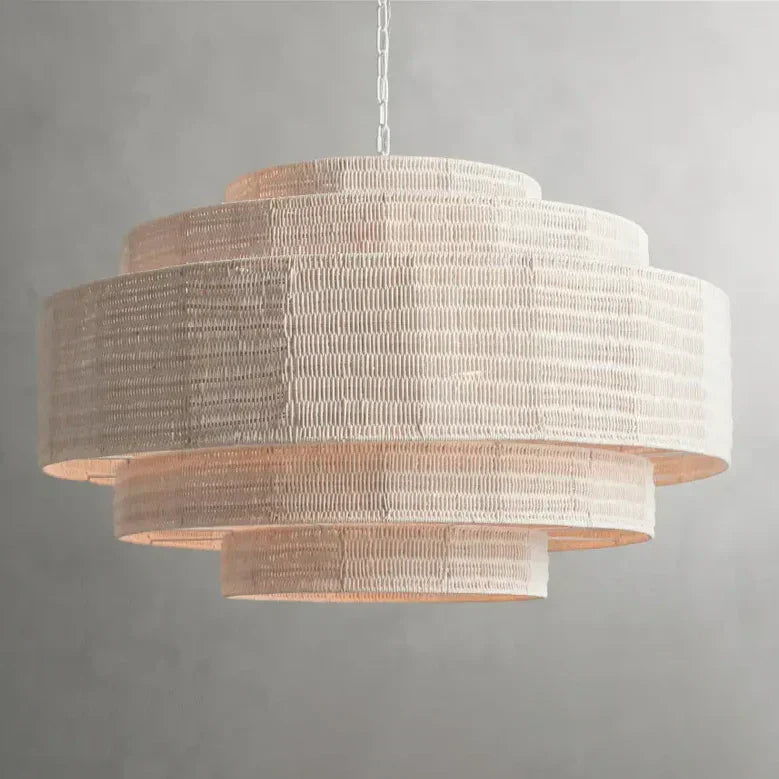 Woven Rattan Ceiling Chandelier with Layered Dome Shade – 28 or 40 Inch Natural Boho Pendant Light for Dining Room, Bedroom, Living Room | Thomler