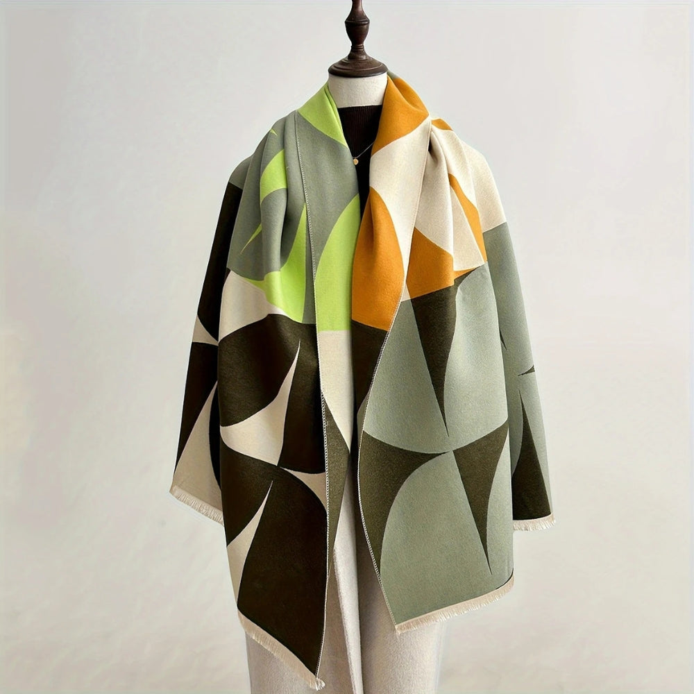 Reversible Geometric Poncho Scarf for Women – Soft Microfiber Winter Wrap, Two-Tone Color Block Design, Machine Washable | Thomler