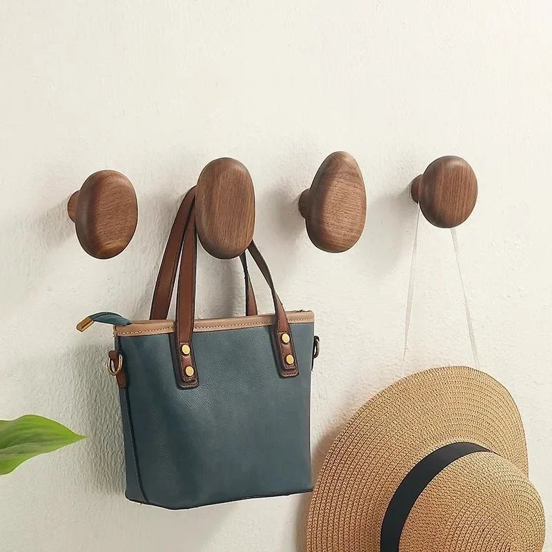 Solid Wood Wall Hook Set of 4 – Organic Pebble-Inspired Design for Entryway, Bathroom & Bedroom | Thomler