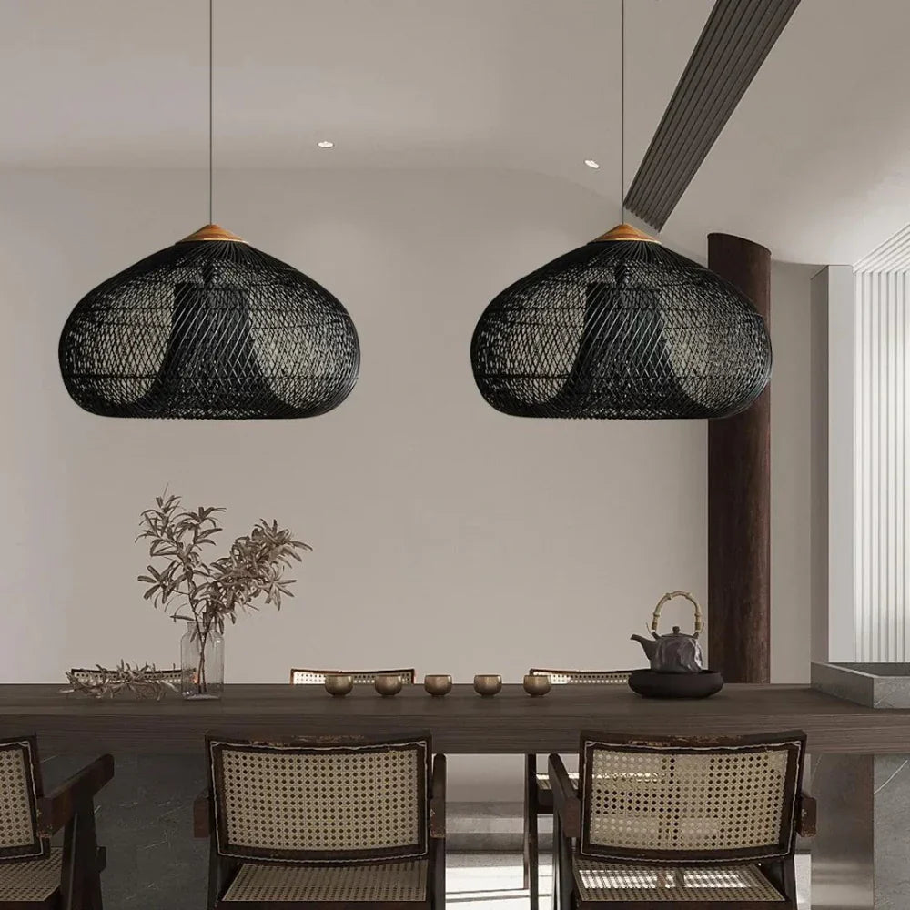 Pendant Light Rattan Handwoven E26 Boho Dining Room Kitchen Island Hanging Ceiling Fixture | Thomler