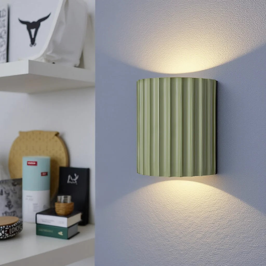 Ridged Round LED Wall Sconce with Warm Ambient Up & Down Light for Hallway, Bedroom & Living Room | Modern Minimalist Design in Four Earth | Thomler