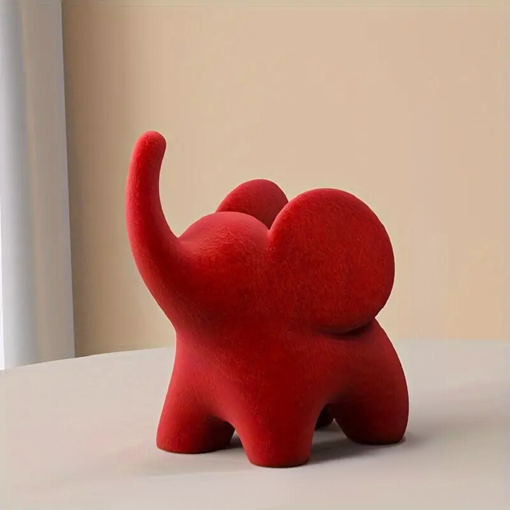 Velvet-Touch Elephant Statue for Home Display – Decorative Animal Sculpture for Shelves & Mantels | Thomler