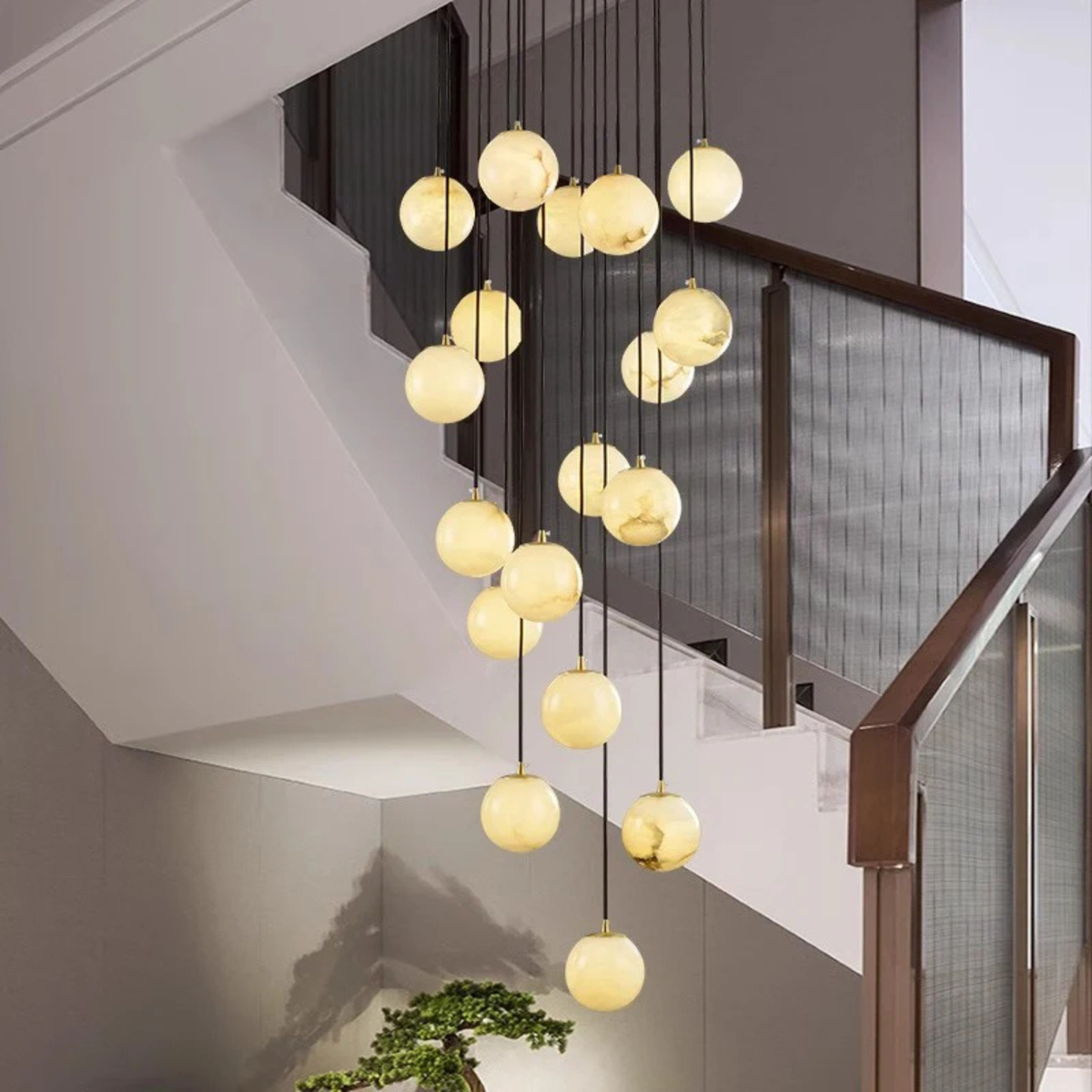 Spiral Globe Chandelier for Staircases and Foyers – Adjustable Drop with 3 to 18 Lights | Thomler