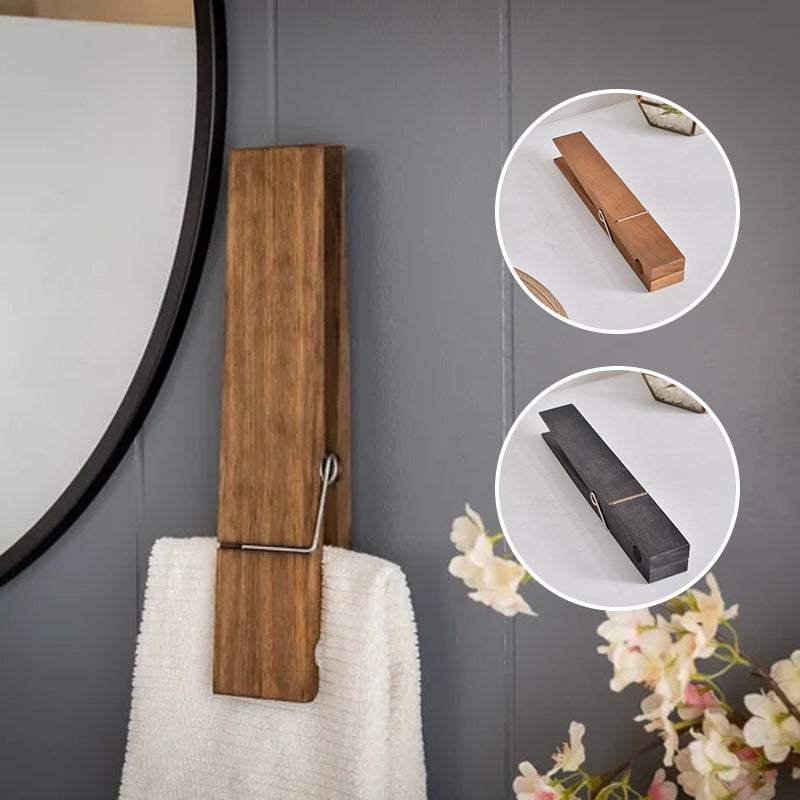Oversized Wooden Clothespin Wall Hook for Towels & Clothes - Rustic Bathroom Organizer with Adhesive Backing - No Drill Installation | Thomler