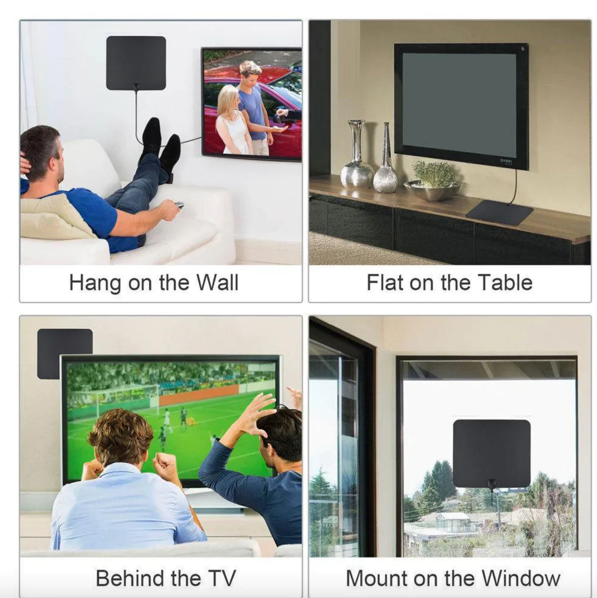 Indoor Digital TV Antenna with Signal Amplifier for Crystal Clear HD Channels | Long-Range UHF VHF Reception | Wall or Window Mount for | Thomler