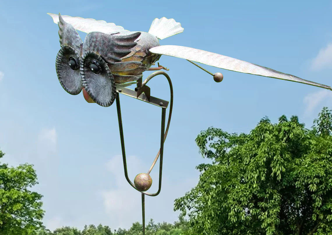 Metal Spinning Garden Wind Spinner Sculpture for Yard Outdoor Lawn Ornament Kinetic Windmill Decor Bird Eagle Owl Patio Balcony Decorative | Thomler