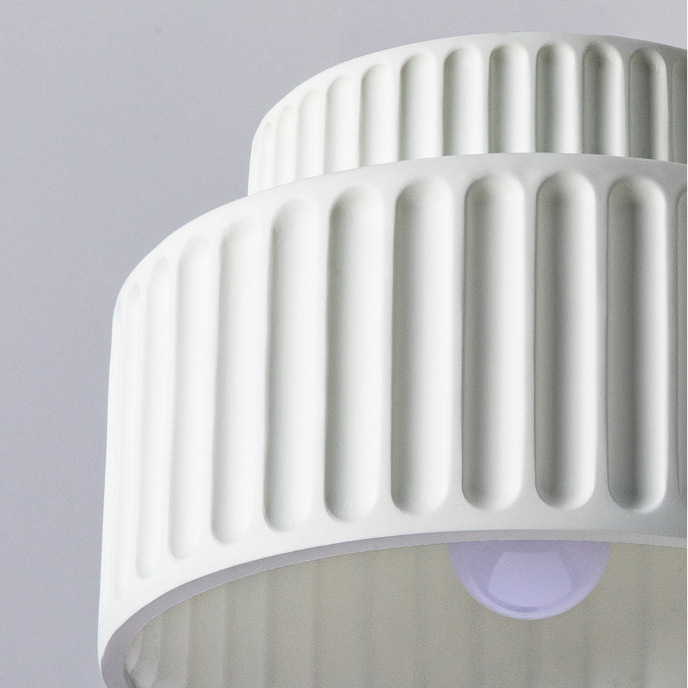 Ceiling Lamp Resin Ribbed 25.0 cm White Compact Living Room Kitchen Lighting Modern Minimalist Hanging Fixture | Thomler