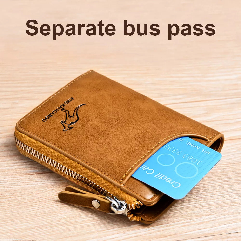 Zipper Bifold Wallet with RFID Protection 14 Card Slots Cash Pocket Vintage Leather for Men Daily Carry Travel Organization | Thomler