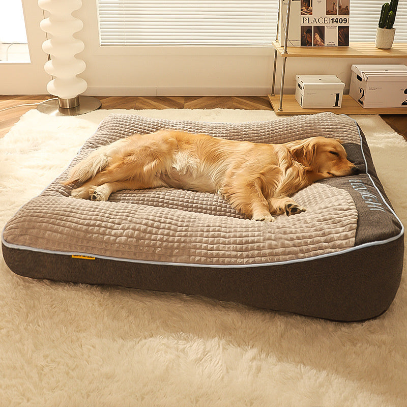 Dog Bed Crystal Velvet 80.0 cm x 64.0 cm Orthopedic Brown Indoor Sleeping Cushion Raised Rim Washable Pet Bed | Thomler