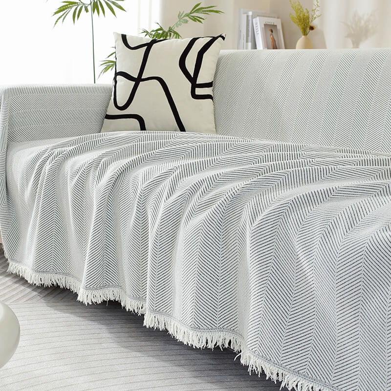 Herringbone Throw Blanket with Tassels for Sofa or Chair – Soft Textured Cover for Living Room, Bedroom & Couch Protection – Woven Home | Thomler