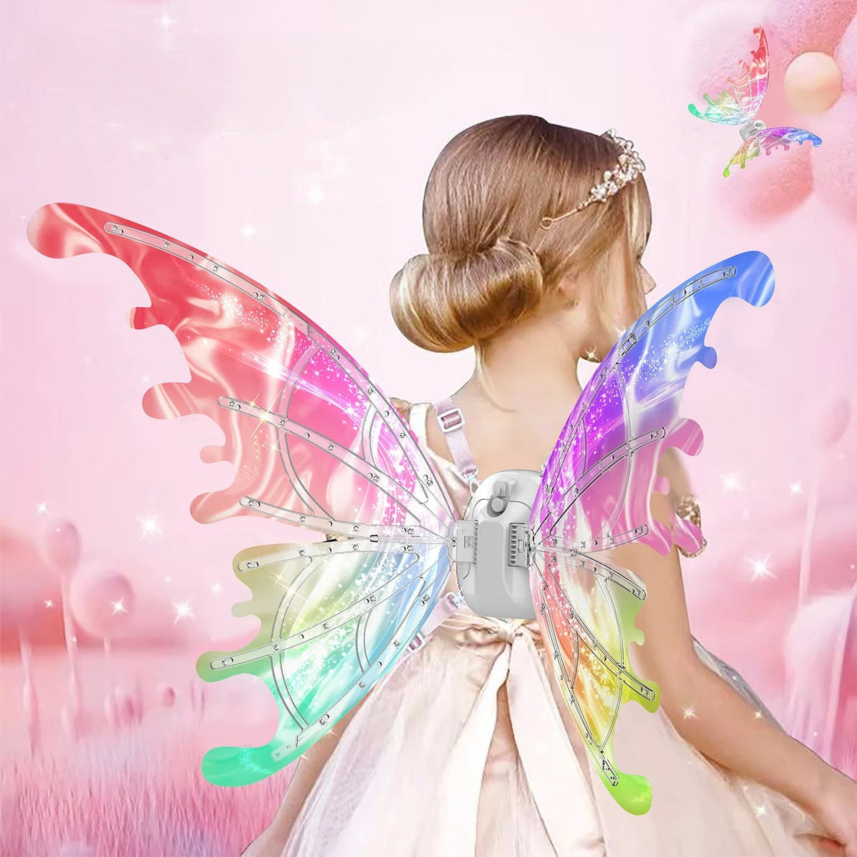 Motorized Fairy Wings with LED Lights – Wearable Fantasy Wing Toy for Costume Play & Parties | Thomler