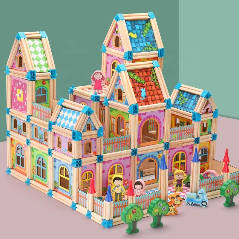 Wooden Modular Dollhouse Construction Set – Creative Building Activity for Kids Age 2+ with Architectural Pieces, Doors & Windows | Thomler