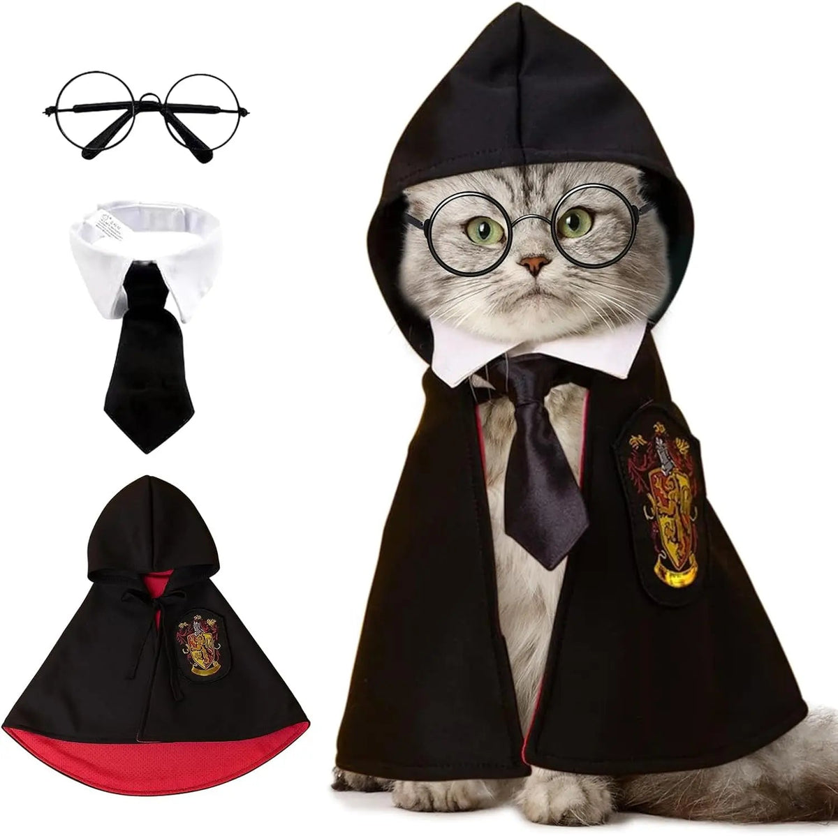 Wizard Robe Outfit for Dogs and Cats with Spectacles & Bow Tie – Spooky Season Dress-Up Accessories | Thomler