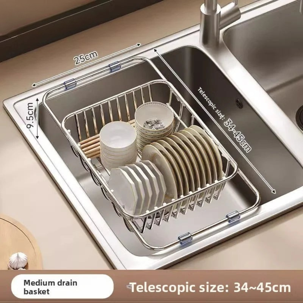 Expandable Over-Sink Dish Rack – Adjustable Width Steel Storage Organizer for Countertops & Kitchens | Thomler