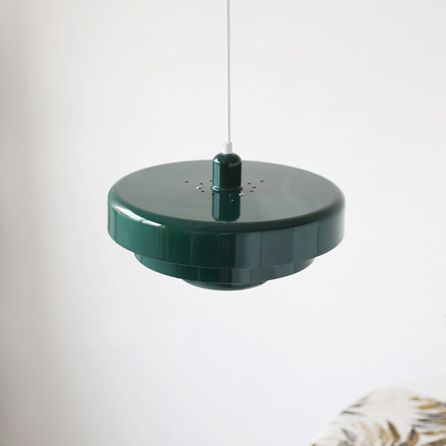 Round Metal Pendant Light 14-Inch Industrial Farmhouse Ceiling Fixture for Kitchen Island Dining Room Bedroom E26 Socket Green Orange | Thomler