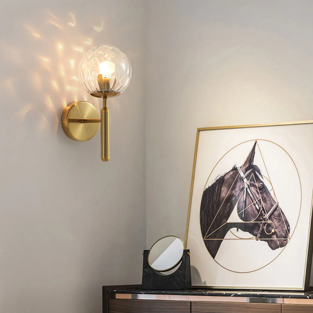 Wall Lamp Glass Globe 5.5 in Black Gold Bedroom Hallway Ambient Lighting Fixture Modern Minimalist Sconce | Thomler