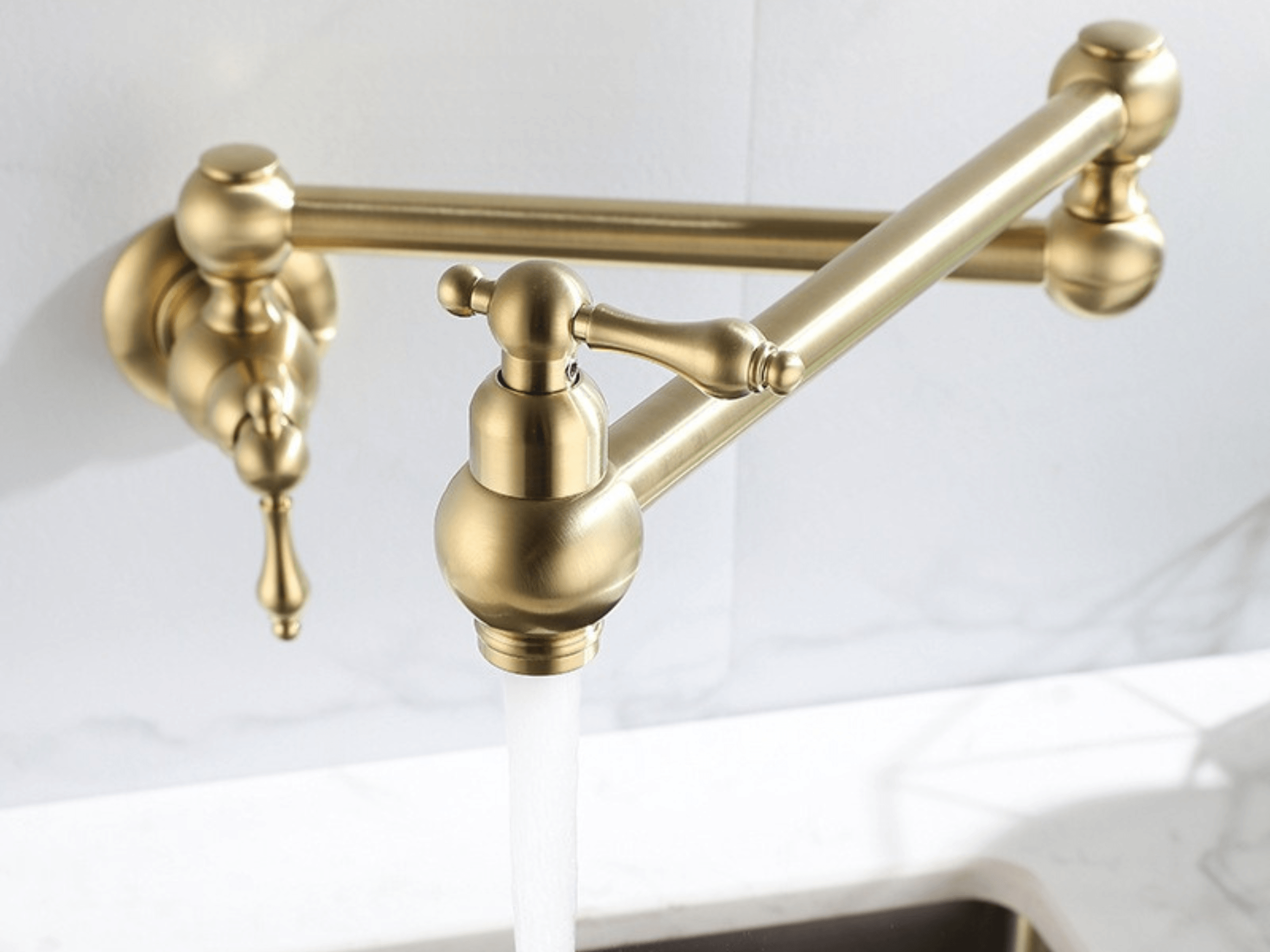 Wall-Mount Dual-Handle Kitchen Faucet for Pots – Brass Construction with Hot & Cold Lines – Chrome, Brushed Nickel, Black & Antique Brass Fi | Thomler