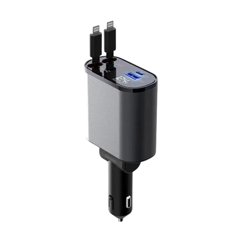 Retractable Car Charger with Dual Ports – Fast Charging Cable for iPhone & Android – 31 in Auto-Rewind USB Adapter | Thomler