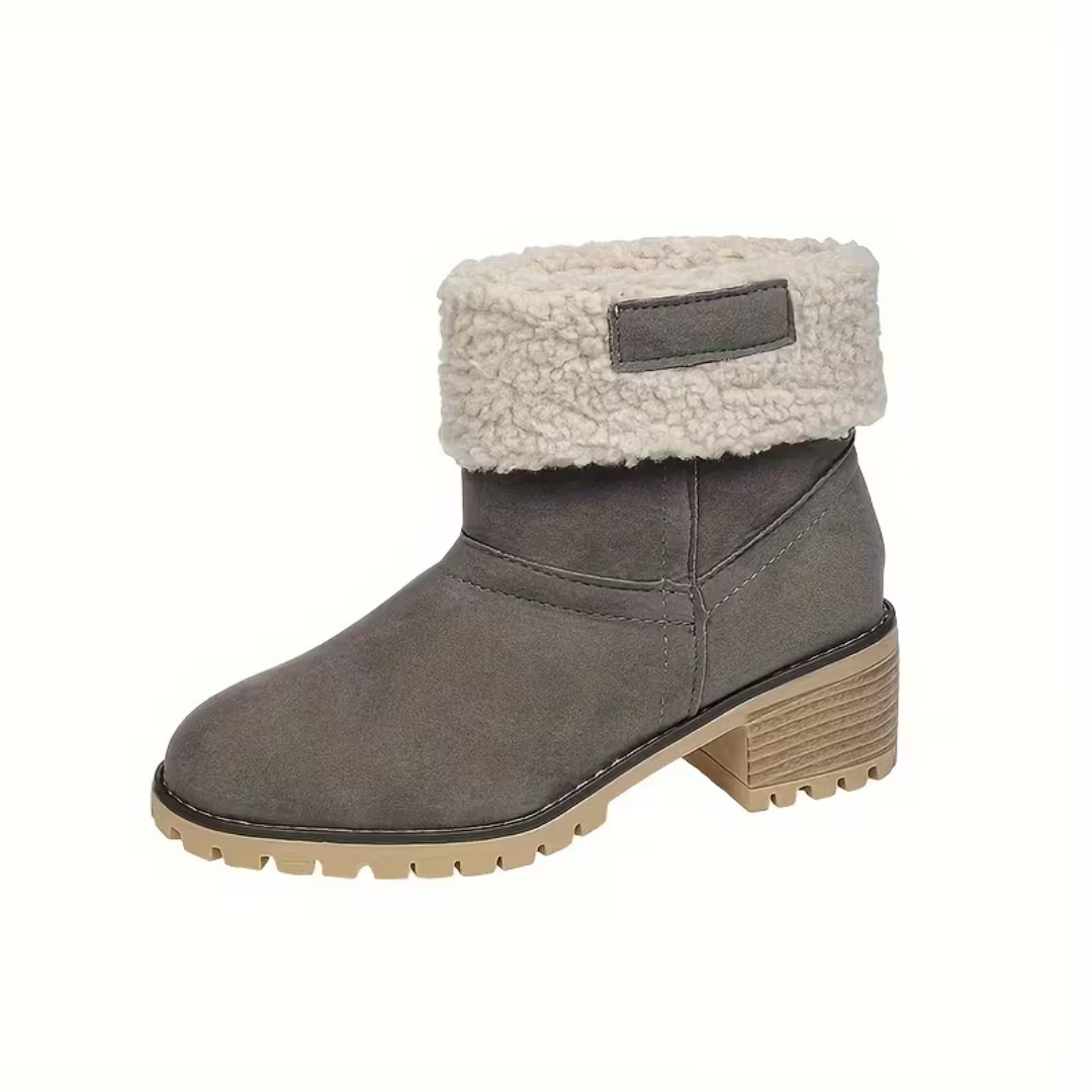 Plush-Lined Ankle Boots for Women – Winter Block Heel Comfort | Thomler