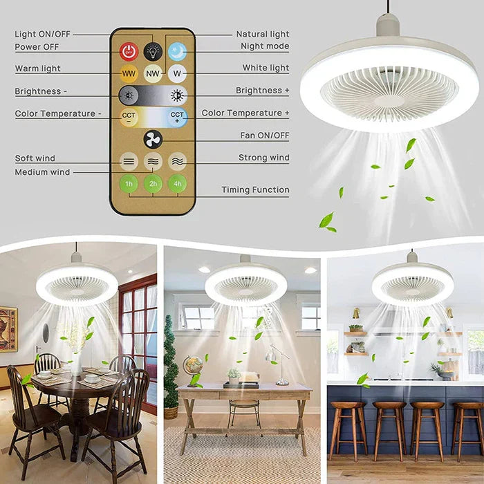Ceiling Fan Light Combo Screw-In Bulb Socket with Remote Control 3 Speed Adjustable Brightness LED 2100 Lumen for Bedroom Kitchen Garage | Thomler