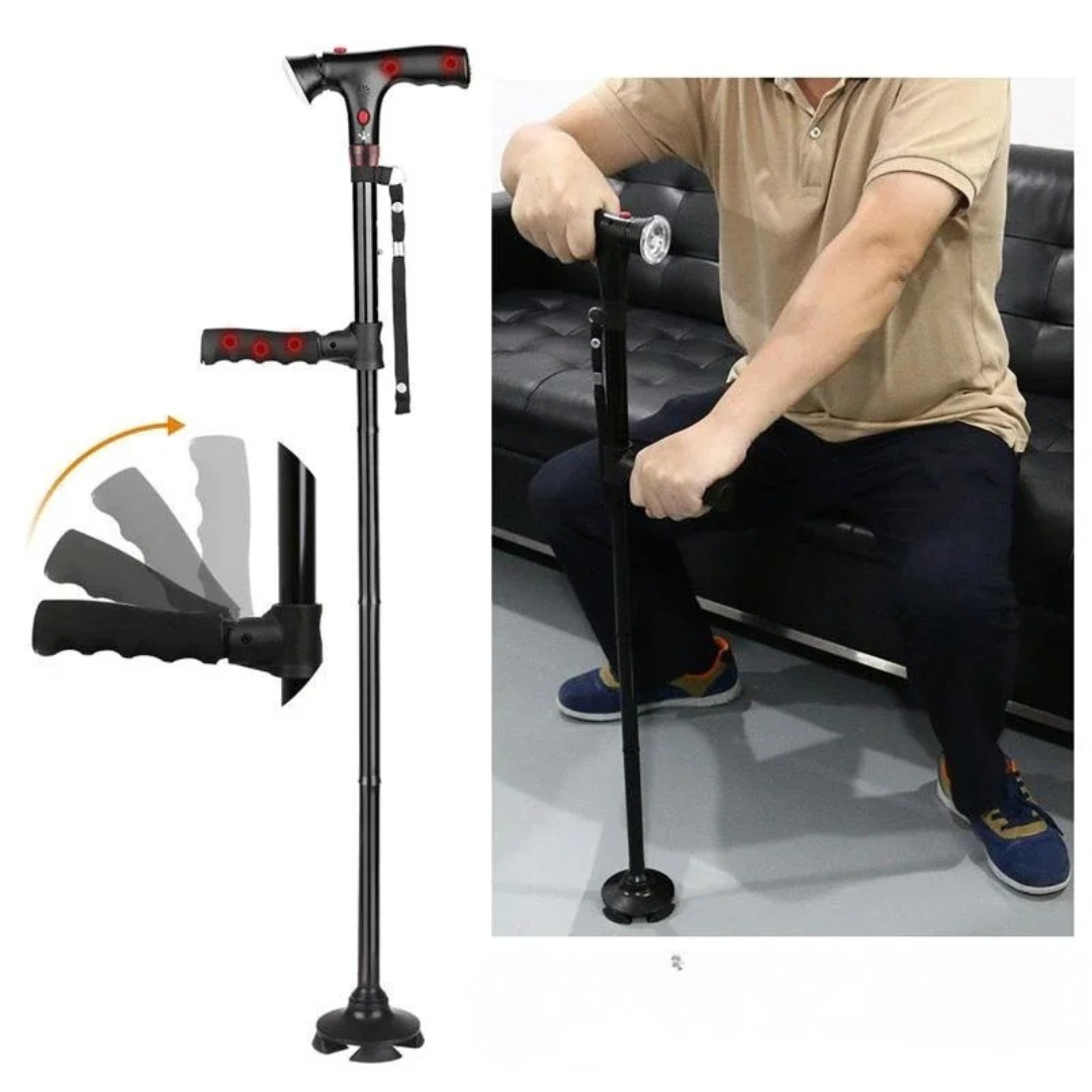 Quad-Base Folding Walking Cane with LED Light & Alarm for Stability, Balance Support & Mobility Aid | Thomler