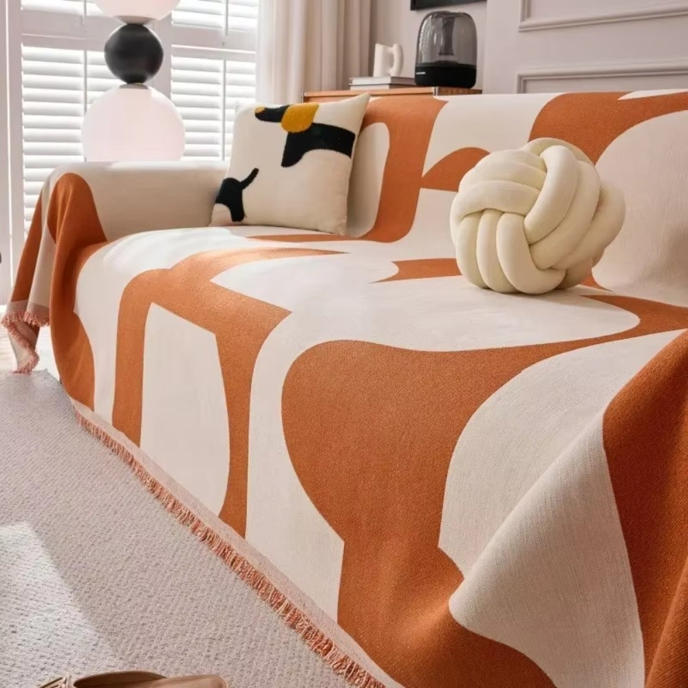 Reversible Chenille Sofa Throw Blanket with Tassels, Soft Jacquard Boho Couch Protector for Living Room, Bedroom, Patio, Machine Washable | Thomler