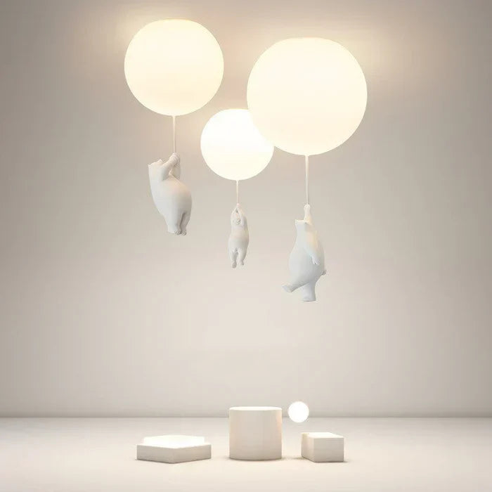 Kids Ceiling Light Nursery Bear Balloon Pendant LED Lamp Bedroom Playroom Decor Warm White Glow Animal Theme Hanging Fixture | Thomler